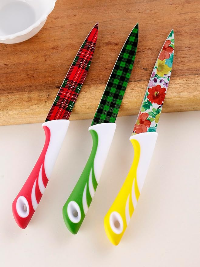 Pack of 3 Stainless Steel Chef's Knife Kitchen Knife Color Printing Knife & Non-Slip Handle with Blade Cover